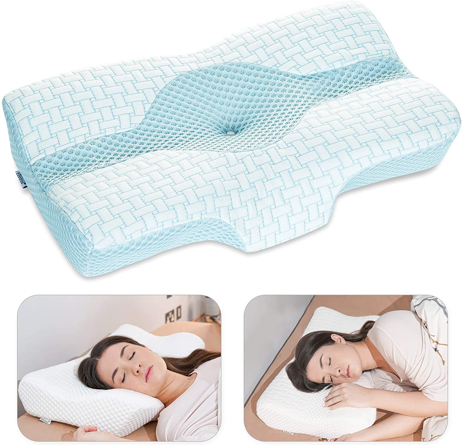 Cervical Pillow for Neck and Shoulder Pain Side Sleeping Blue Anti Snoring 