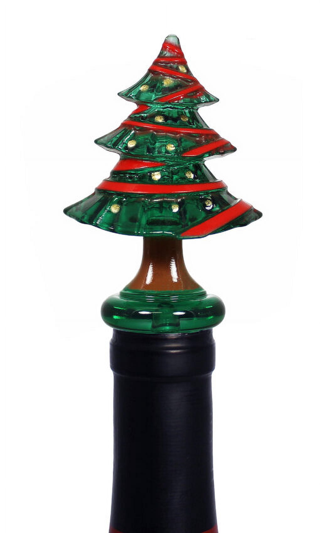 Prodyne Set of 3 Christmas Holiday Acrylic Bottle Stoppers with Stand, Santa Claus, Christmas Tree, Snowman