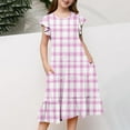 thumbnail image 5 of Zpanxa Robes Florales pour Filles Été Manches Courtes Manches Volantées Col Rond Imprimé de Fleurs Taille Poche Robe Superposée Polyester Spandex Rose 8-9 Ans, 5 of 5