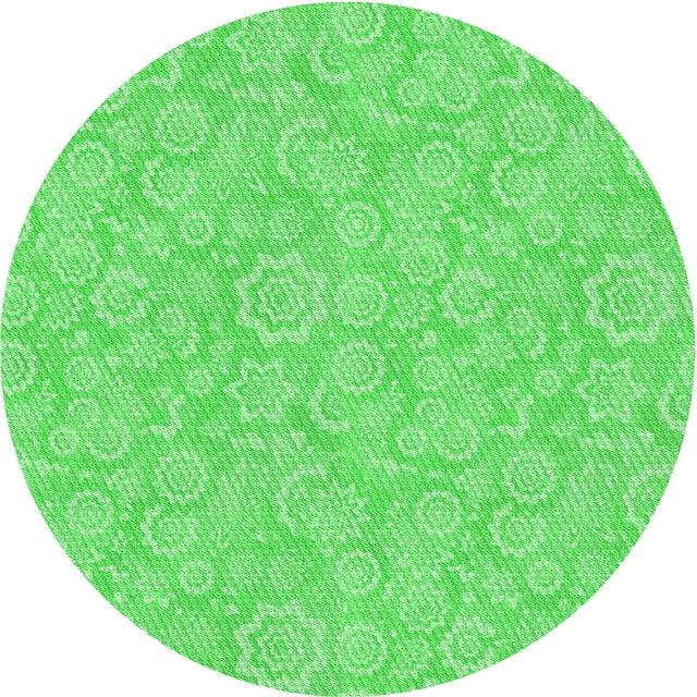 Ahgly Tapis Rond Lavable en Machine Intérieur Transitionnel Vert Néon, 5 Pieds Rond