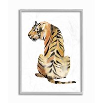 Stupell Industries Tiger Posture Animal Watercolor Painting Gray Framed Wall Art, 11 x 14, byJennifer Goldberger