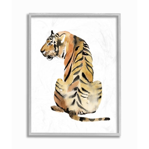 Stupell Industries Tiger Posture Animal Watercolor Painting Gray Framed Wall Art, 11 x 14, byJennifer Goldberger