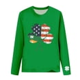 thumbnail image 4 of St. Patrick's Day T-Shirt for Women American Flag Shamrock Graphic Crewneck Long Sleeve Relaxed Fit Holiday Festive Tee Irish Clover Graphic Top, 4 of 6