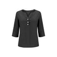 thumbnail image 5 of Mwjwdo Girls Linen Shirts 3/4 Length Sleeve Linen Button Down V Neck Blouse Children's Summer Fall Boho Shirts Travel Vacation Tops Black 110, 5 of 5