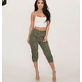 thumbnail image 3 of Pantalons Crayon Décontractés pour Femmes Taille Haute Poches 3/4 Cargo Jogger Slim, 3 of 4