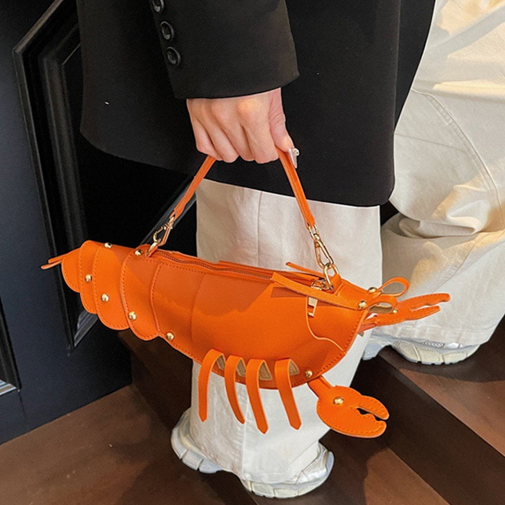 Jiibva Lobster Shaped Crossbody Bag for Women Unique Rivets Lobster Design Shoulder Bag Stylish Handbag Purse for Women Teen