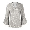 thumbnail image 3 of Women's Long Sleeve T-shirt 3/4 Length Sleeve Womens Tops V Neck Spring Shirts 2025 Petal Bell Sleeve Plus Size Boho Ethnic Style Tee Shirts,Beige Women's Long sleeve T-shirt M, 3 of 6