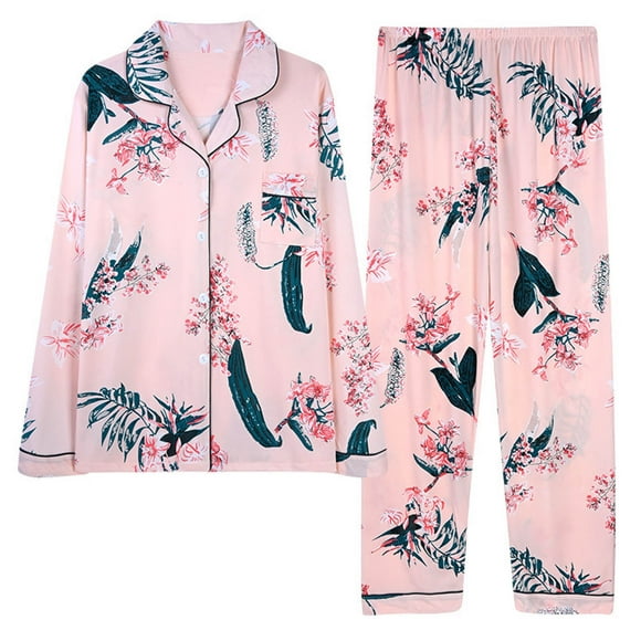 RKSTN Pyjama pour Femme Définit des Hauts à Manches Longues Légers Imprimés à Fleurs avec un Pantalon Long et en Vrac Deux Pièces Pajamas Set
