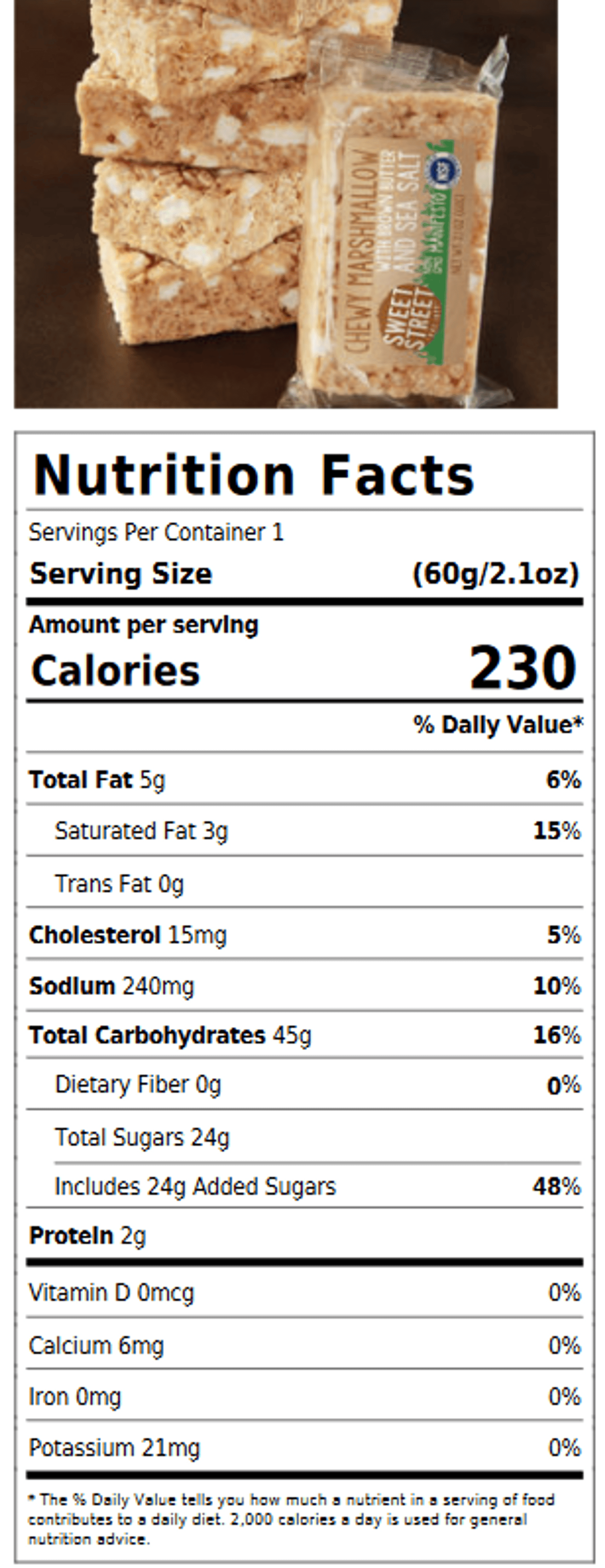 Sweet Street Gluten Free Chewy Marshmallow with Brown Butter & Sea Salt Bar - Pack of 12 Bars
