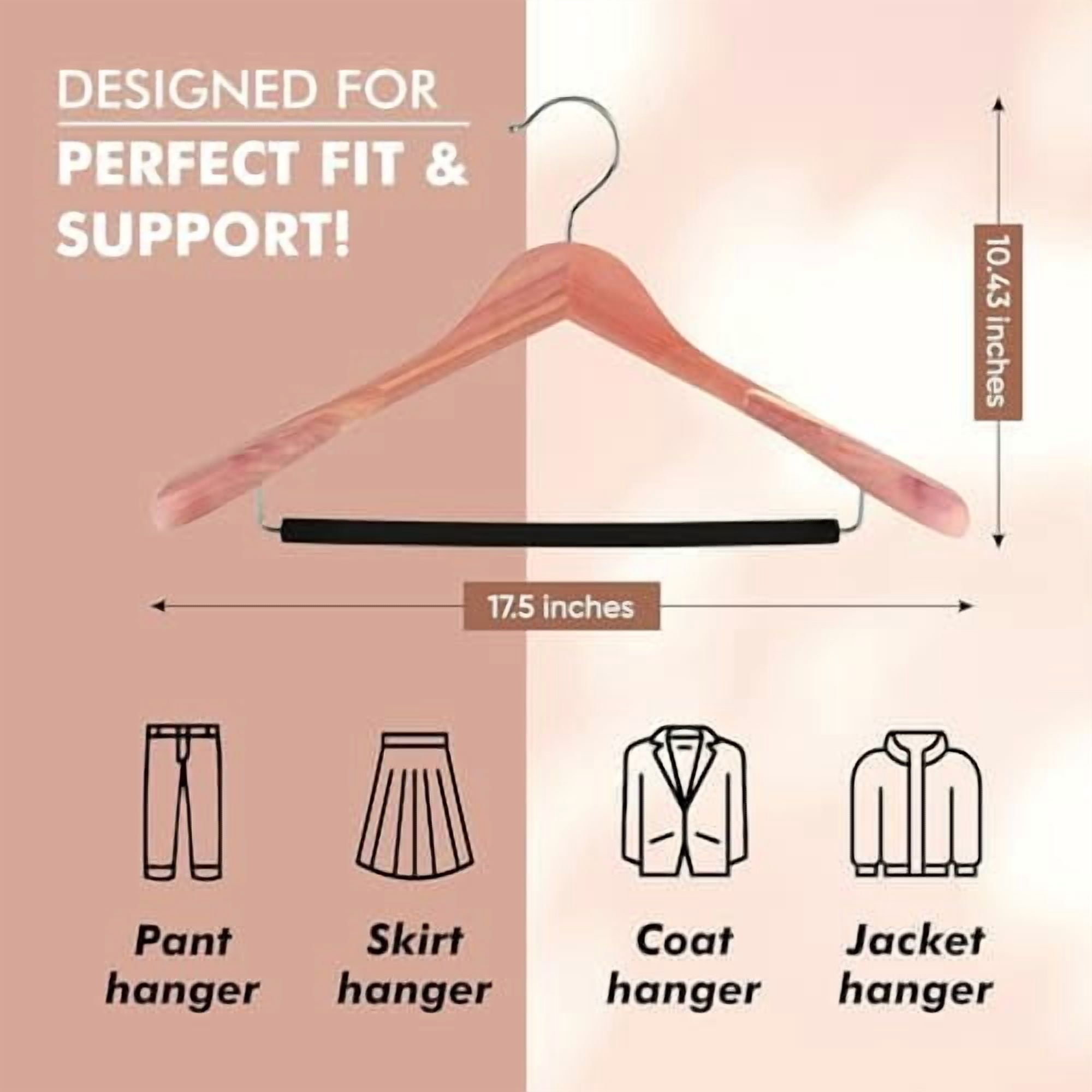 Cedar Hangers for Closet - 5 Pack Extra Wide Wooden Hangers for Suits, Coat, Dress, Jacket, Clothes Storage - Non Slip Foam Padded Pant Bar with 360° Swivel Hook, Aromatic American Cedar Wood