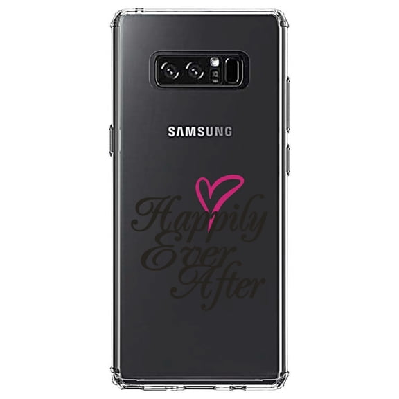 DistinctInk Clear Shockproof Hybrid Case for Samsung Galaxy Note 8 - TPU Bumper Acrylic Back Tempered Glass Screen Protector - Happily Ever After Heart