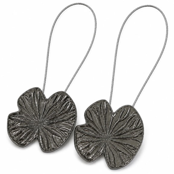 Set of 2 Magnetic Water Lily Curtain Tiebacks – Resin Floral Design, Strong Magnetic Closure, No Installation Required – Graphite