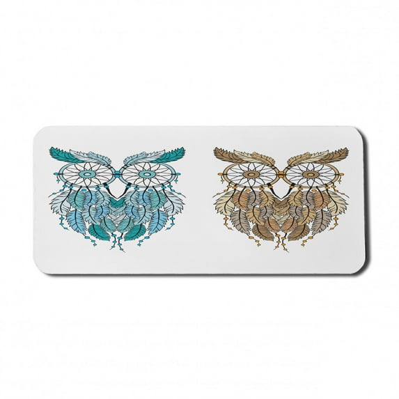 Owl Computer Mouse Pad, Dreamcatcher Style Owl Features Magic Farsighted Birds Print, Rectangle Non-Slip Rubber Mousepad X-Large, 35" x 15" Gaming Size, Cream White Teal, by Ambesonne