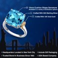 thumbnail image 2 of Gem Stone King 925 Silver and 10K Yellow Gold Swiss Blue Topaz Solitaire Engagement Ring for Women | 8.30 Cttw | Cushion 12MM | Gemstone November Birthstone | Size 9, 2 of 6