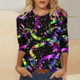 thumbnail image 2 of VERUGU Womens Tops 3/4 Sleeve T-Shirt Spring Summer Crew Neck Carnival Print Loose Comfortable Casual Blouse Multicolor S, 2 of 5