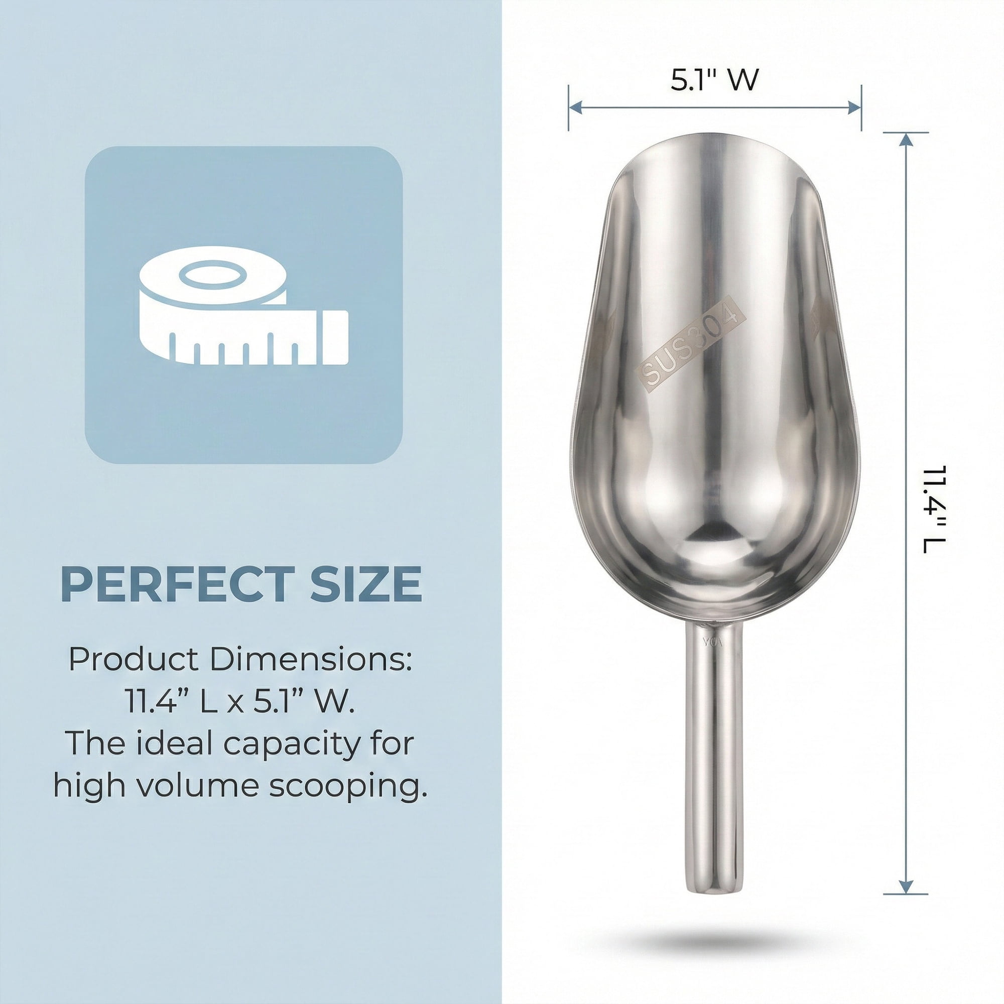 Unique Bargains 1Pcs Easy Clean Stainless Steel Ice Scoop Silver 11.4*5.1inch