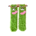 thumbnail image 2 of Onlysocks 2 Pair Cozy Fluffy Cartoon Monster Funny Socks for Family, 3D Crazy Novelty Face Winter Warm Thick Socks, Green, 2 of 3