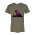 thumbnail image 2 of Neon Retro Rainbow DJ MC Hip Hop Cat | Mens Cat Lover Premium Tri Blend T-Shirt, Military Green, X-Large, 2 of 4