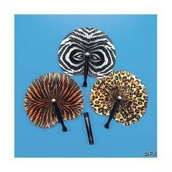 Safari Print Paper Fans - Party Supplies - 12 Pieces
