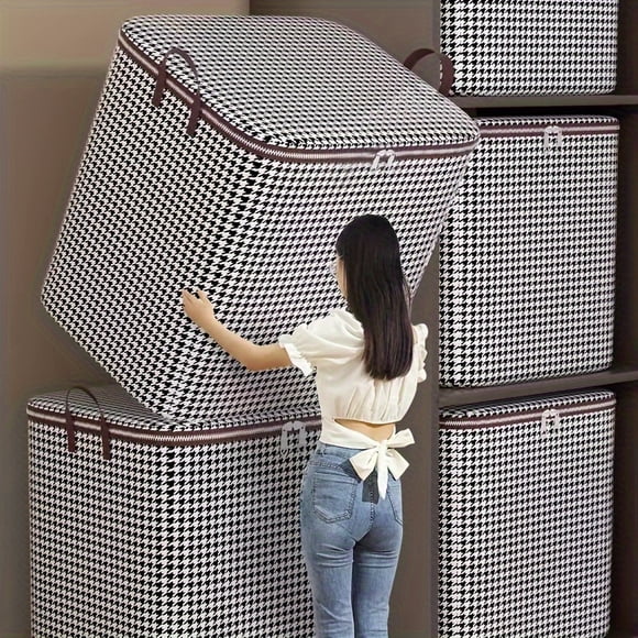 Stylish Houndstooth Storage Boxes - Durable Clothes and Blanket Storage Containers with Handles, Closet Organizers for Easy Storage and Organization, Space-Saving Solution for Home and Office