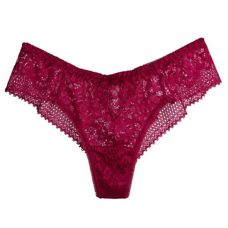 BYHONG Sexy Thong Women s Lace Hollow Water Soluble Flower Underwear Women s Half Covering Bikini Shorts Panties for Women Pack Red L