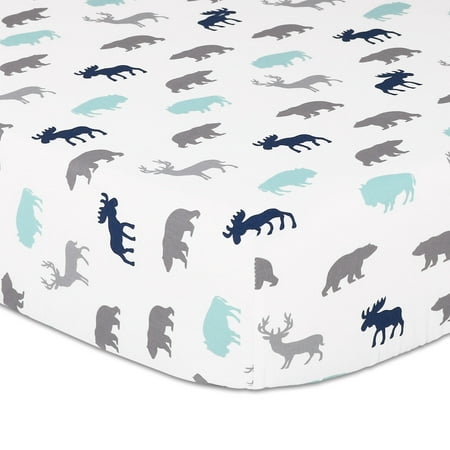 Woodland Trail Animal Silhouette Moose Bear Buffalo Fitted Crib Sheet by The Peanut Shell
