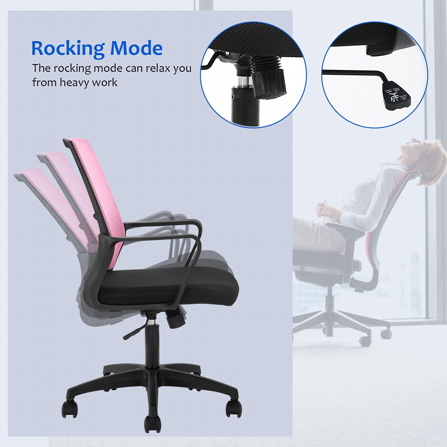 FDW Ergonomic Mesh Office Chair - Adjustable Mid-Back Computer Desk Chair with Lumbar Support, Pink