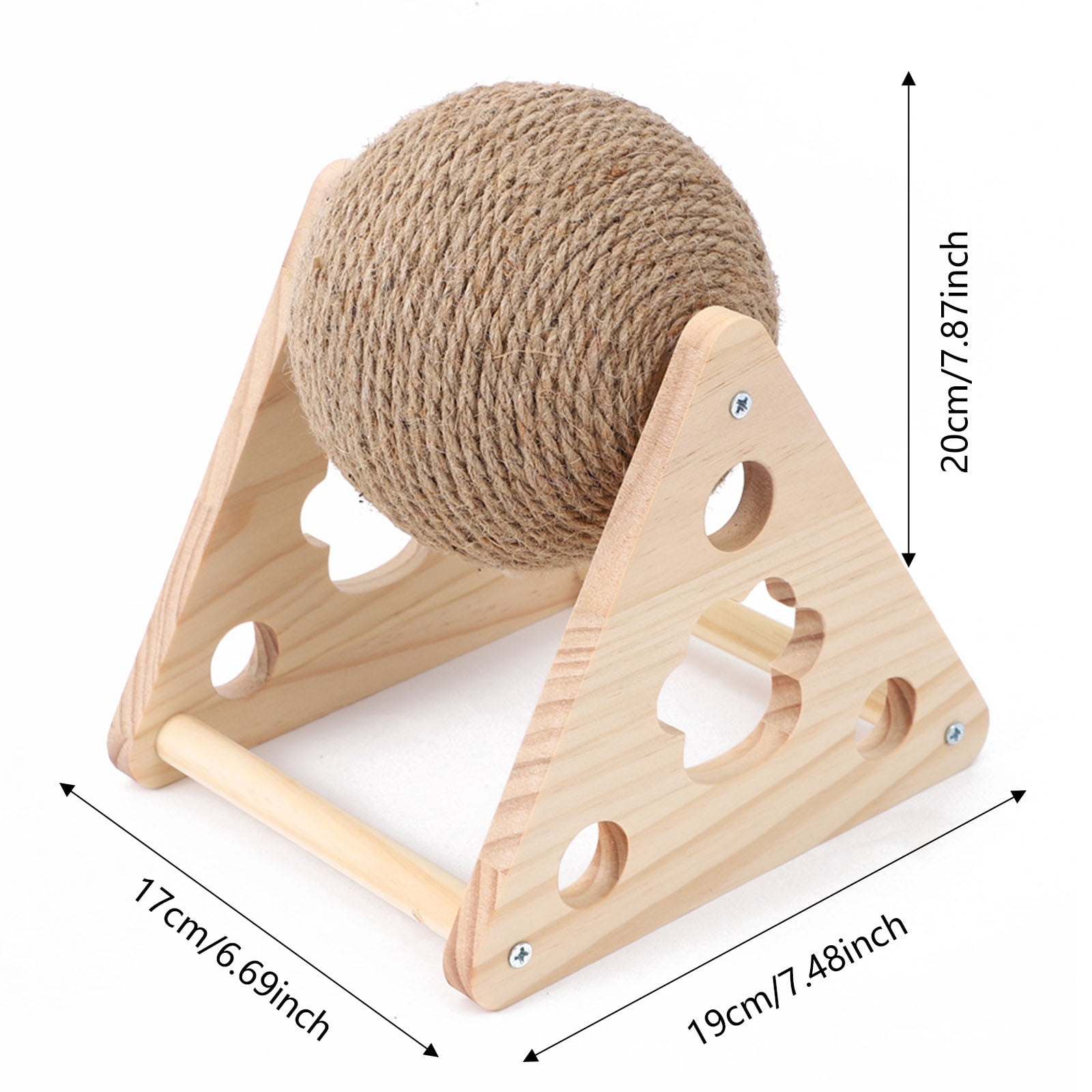 Natural Sisal Rope Cat Scratcher Ball - Interactive Pet Toy for Cats & Small Dogs - Solid Wood Base Scratching Post with Play Ball for Kittens & Puppies