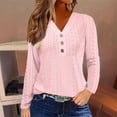thumbnail image 3 of TKLPEHG Womens Long Sleeve Tops Button V Neck Eyelet Tunic Tops Lightweight Casual Classic Solid Color Fashion Loose Blouse (Pink,L), 3 of 6
