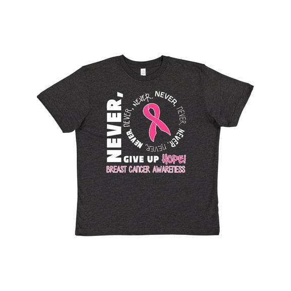 Inktastic Never give up Hope Breast Cancer Awareness Youth T-Shirt