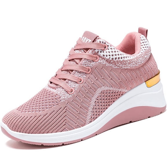 DADAWEN Women Casual Walking Sneakers Wedge Heel Shoes Lightweight Breathable Pink 6.5US
