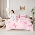 thumbnail image 4 of Manfei Teens Kawaii Ribbon Bowknot Personalized Initial T Twin Bedding Sets 7-Piece,Girls Romantic Stripes Polka Dots Bedding Comforter Set,Pink Reversible,Super Cozy Room Decor, 4 of 7