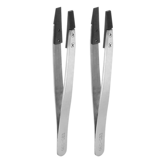 Uxcell 2pcs Precision Ceramic Tweezer 4.6" Stainless Steel Tweezers Anti-Static Flat Head