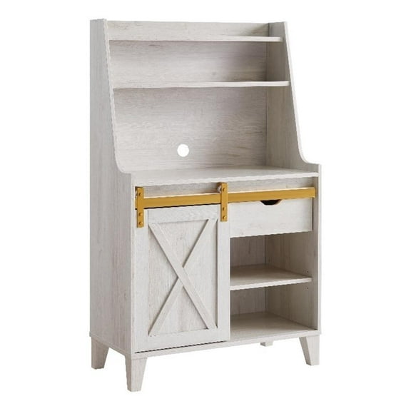Bowery Hill Modern Wood Baker Rack with Sliding Door in White Oak
