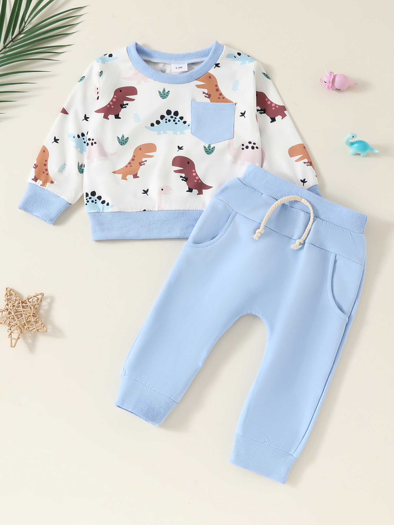 Ensemble Pull + Pantalon Bébé Garçon - Imprimé Dinosaure, Manches Longues - Taille 2-7 Ans, Doux Et Chaud