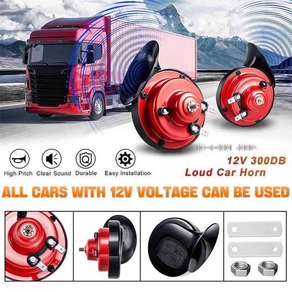Train Horns for Trucks 300DB Loud Air Electric Snail Horn,12V Waterproof Horns Kit Super Loud for Trucks,Cars,Motorcycle,& Boats 2 PCS