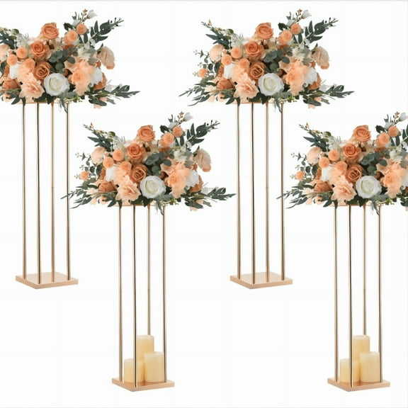 31.5 inches Tall Gold Wedding Flower Stand Vase, Geometric Center Stand, Square Flower Display Stand For Wedding Party  Decoration Event Reception