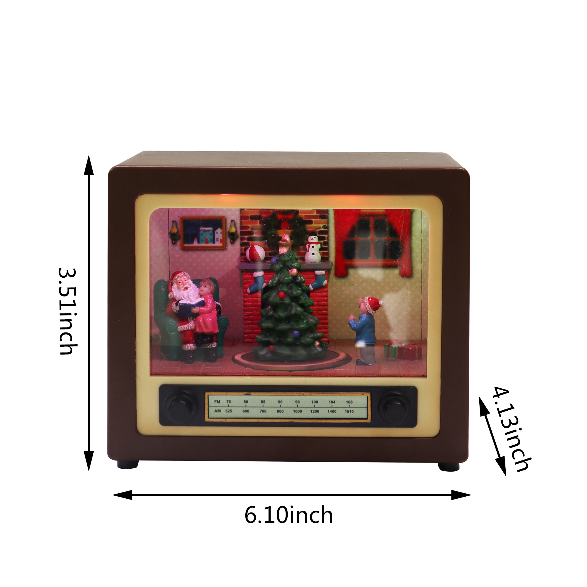 Holiday Time Brown LED Musical Retro Radio Decor, Animated Christmas Tree & Train Station Scene, 5.3”H