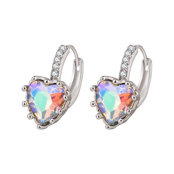 Wioihee 1 Pairs Heart Cubic Zircon Earring Leverback for Women Heart Dangle Earring Hypoallergenic Leverback Earrings for Women Birthday