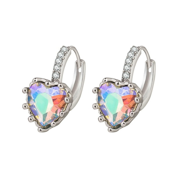 Pendientes para mujer, regalos para mujer Pendientes de mujer Pendientes de moda multicolor con circonitas en forma de corazón Pendientes tipo botón