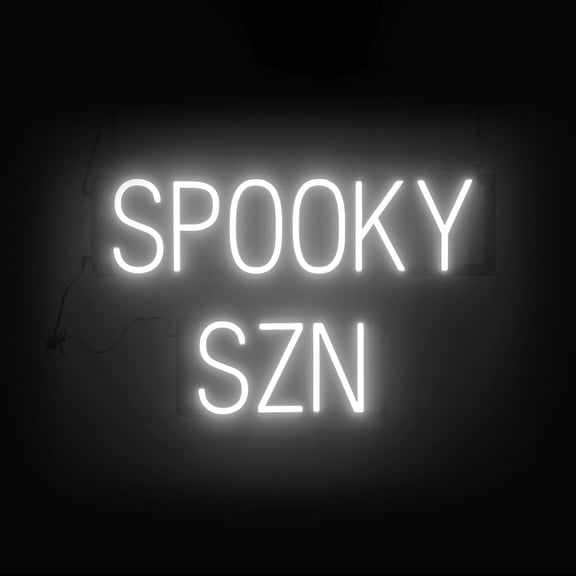 SpellBrite SPOOKY SZN LED Sign for Business. 24.9" x 15.0" White SPOOKY SZN Sign Has Neon Sign Look With Energy Efficient LED Light Source. Visible from 500+ Feet, 8 Animation Settings.