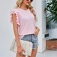 thumbnail image 5 of Mujer Cuello Redondo Ojal Tops Sueltos Doble Capa Volantes Trim Sin Mangas Blusa Camisetas para Verano, 5 of 6