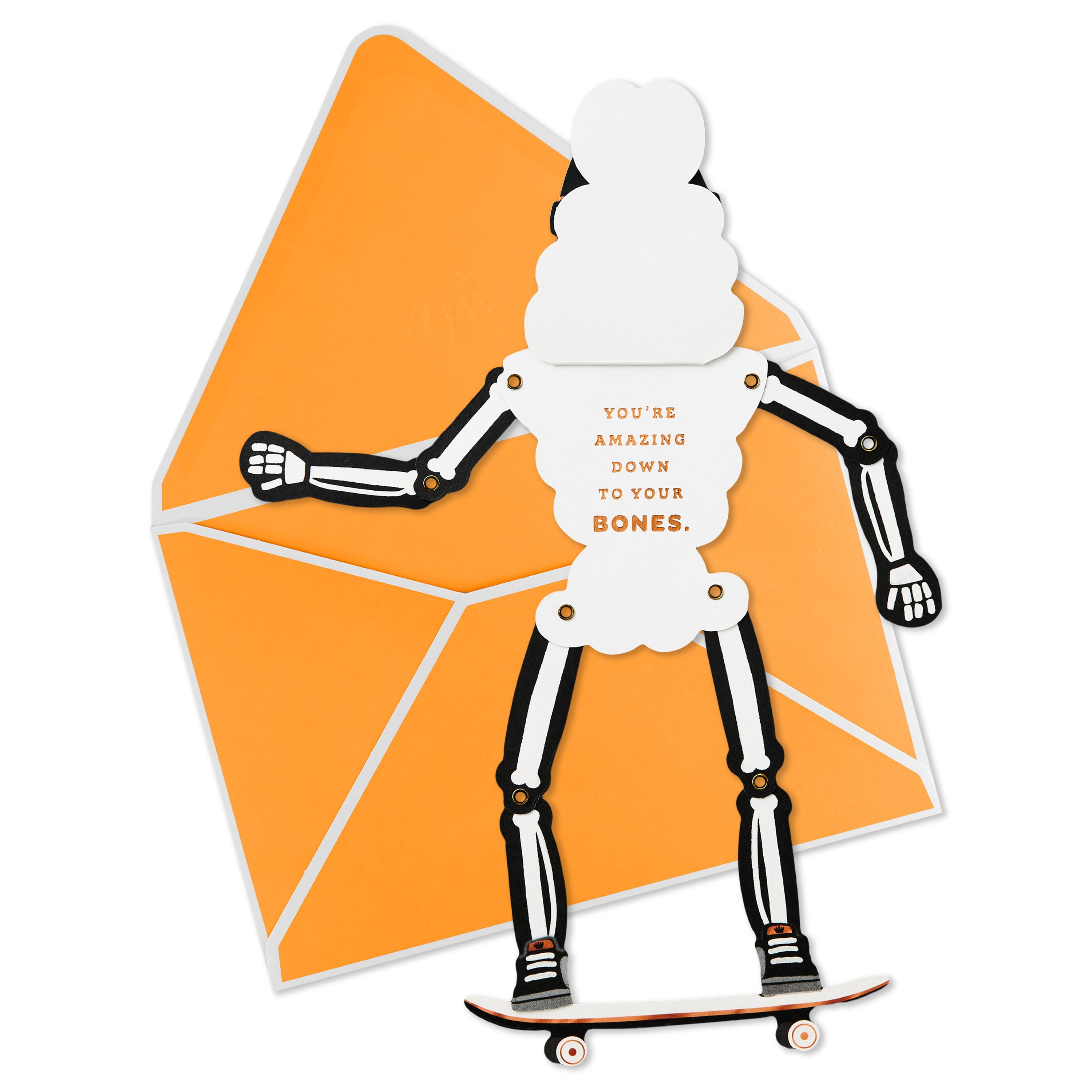 Hallmark Paper Craft Halloween Card (Skeleton on Skateboard), 1 Count