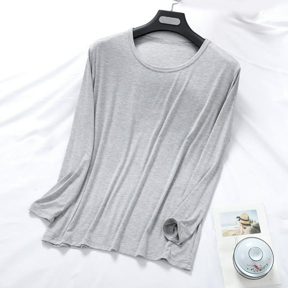 WMTBSRSW Men's Plus Size Pajamas Tops Soft Modal Sleep Shirts Comfortable Long Sleeve Basic Tops Lightweight Crewneck Pjs T Shirts Gray L