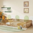 thumbnail image 2 of Mirightone Twin Size Floor Bed , Wood Montessori Floor Beds with Fence Railings, Door & Slats Support, Twin Playhouse Bed Frame, (Natural), 2 of 7