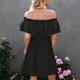thumbnail image 1 of Vestido de las mujeres fuera del hombro, vestido corto casual con volantes para las citas para el verano Negro L LHCER 1, 1 of 5