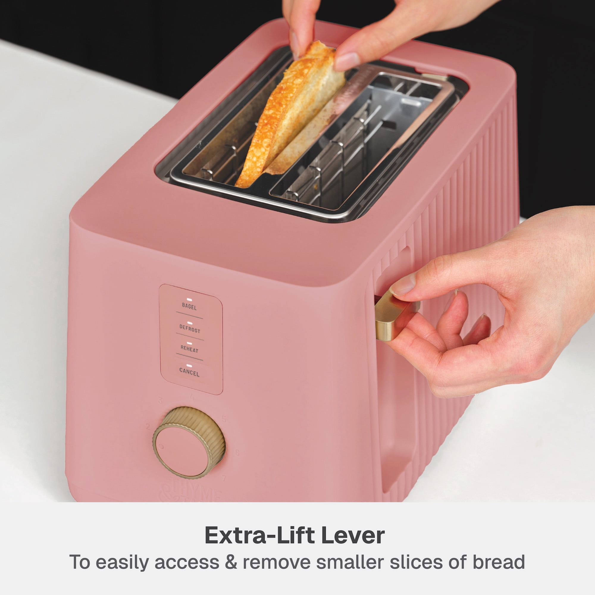 Thyme & Table 2-Slice Toaster, Extra-Wide Slots with Removable Crumb Tray, Faded Rose