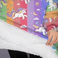 thumbnail image 3 of Oversized Wearable Blanket Hoodie,Colorful Stripe Unicorn Pattern Sherpa Blanket Hoodie with Super Pockets,Super Warm Fuzzy Pullover for Women & Men, 3 of 6