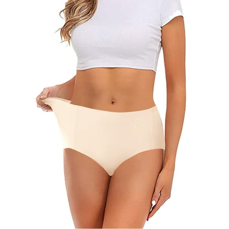 FUNUONY Big Sale!! Underwear for Women Mid Waist Panties Full Coverage Briefs Soft Strech Ladies Breathable Panties Womens Large Ice Silk Comfortable Underwear Trackless Mid Solid Underwear Beige L