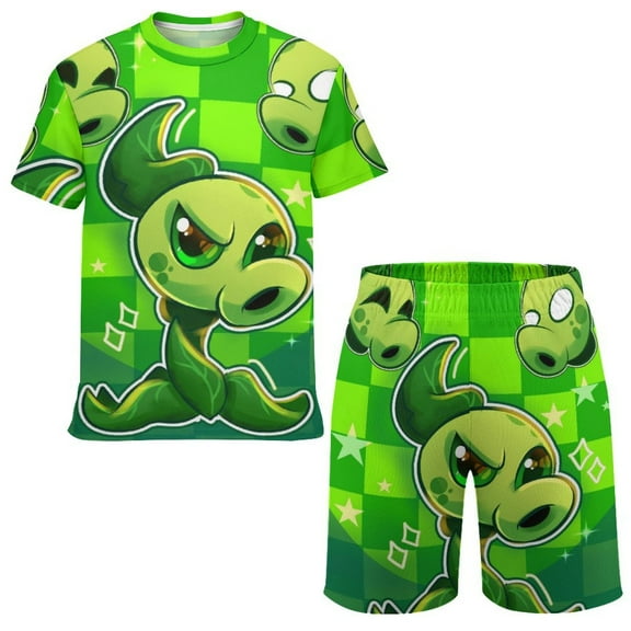 Kids Plants Vs Zombies T Shirt Shorts Set 2 Piece Graphic Short Sleeve Outfit Set for Boys Girls